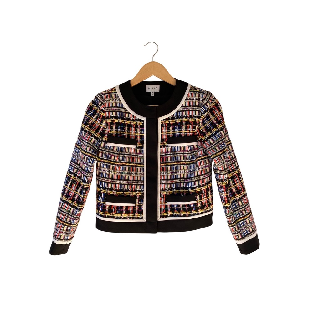 Milly EUC Womens Multi Color Tweed Cropped Jacket Size P (0-2) Boxy Preppy - Picture 2 of 8
